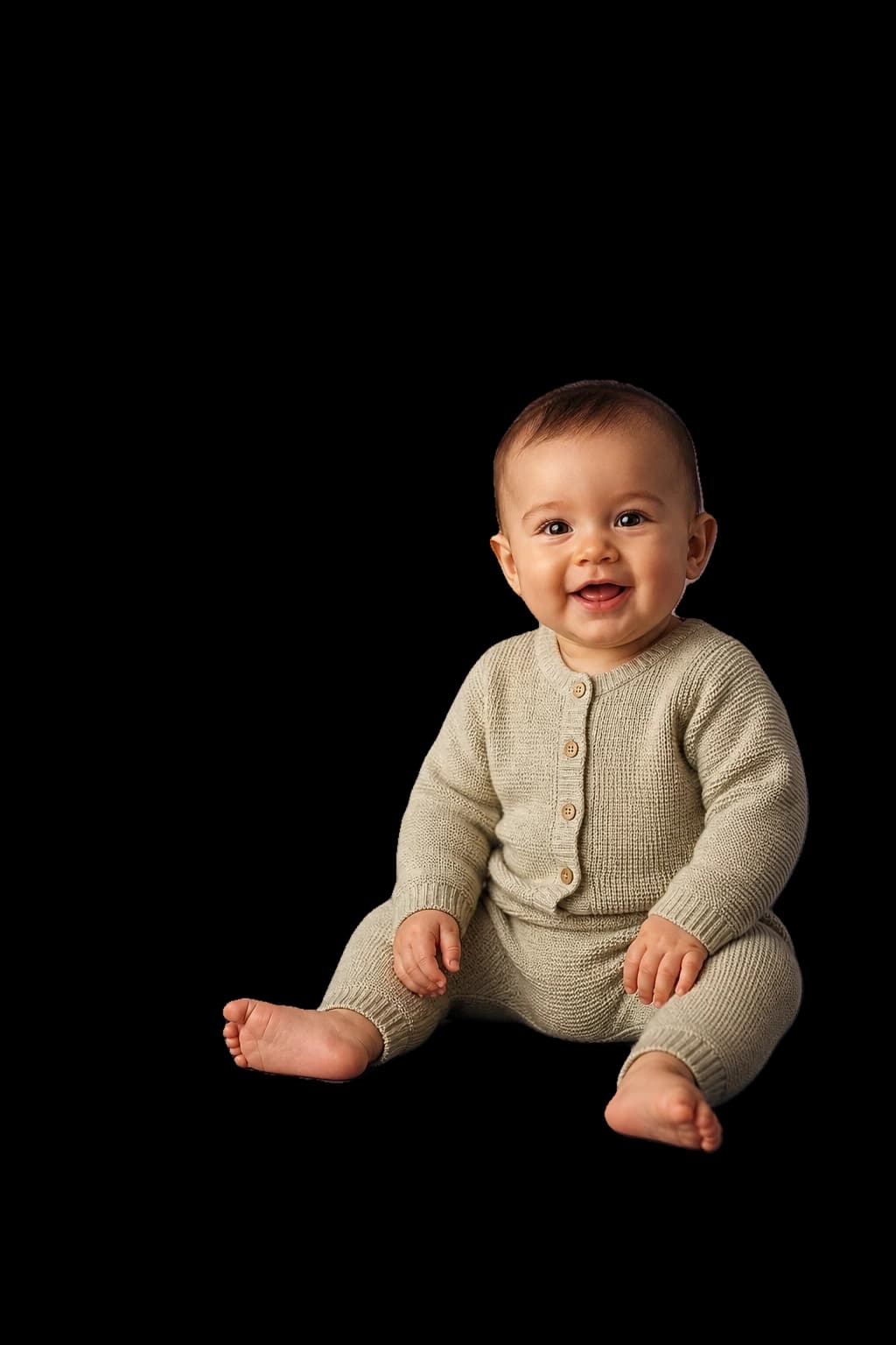 A happy baby sitting and smiling